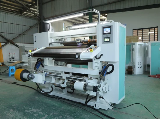 Máquina de corte e rebobinamento de filme de papel em rolo controlado por PLC automático industrial